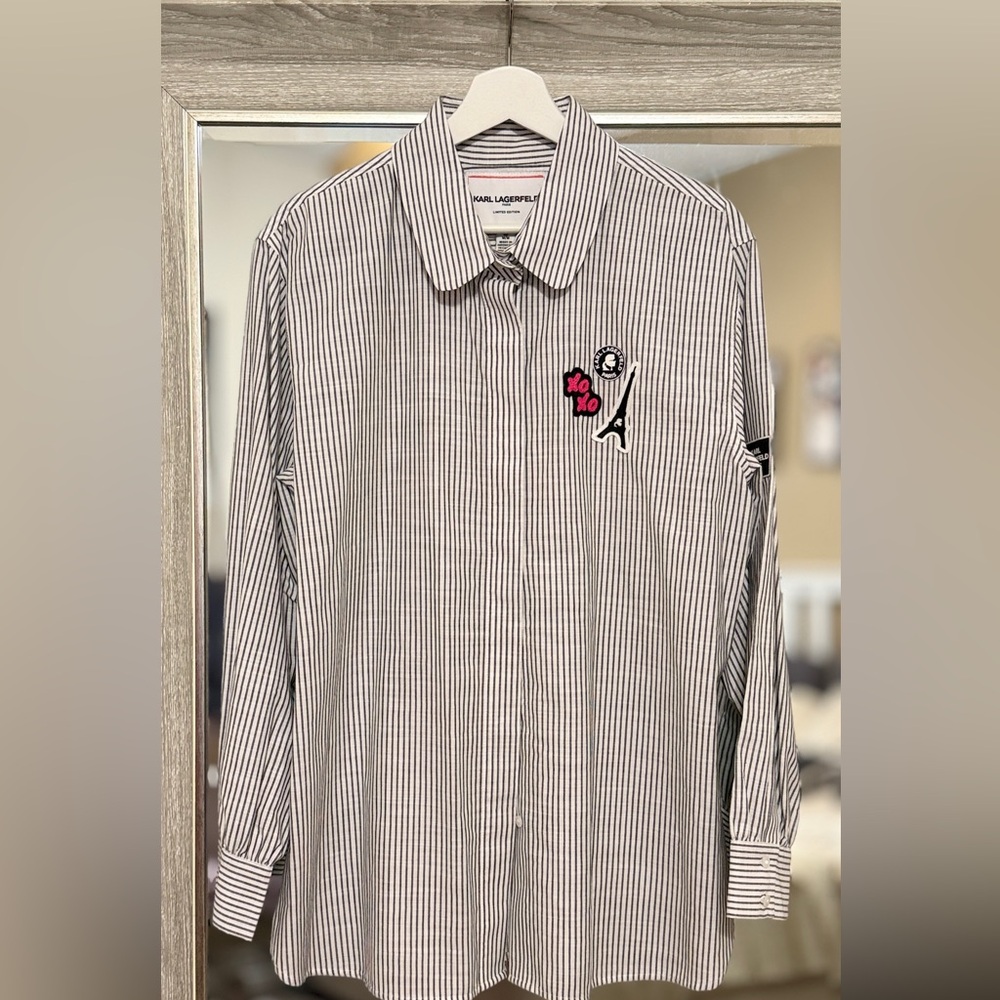 Karl Lagerfeld Black and White Striped Shirt with Embroidery